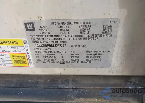 2014 GMC Acadia Sle-1 z USA, uszkodzony, nr VIN 1GKKRNED6EJ262277